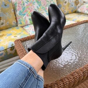 Charles David Black Leather Stiletto Ankle Boots Sz 9 Vero Cuoio Heel Chelsea